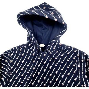 Vintage Champion Reverse Weave Hoodie Sweatshirt All Over Print Navy Blue Size L